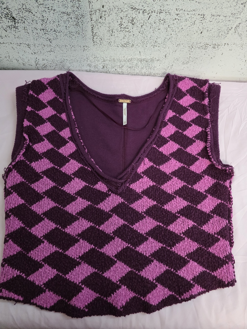 Free People Purple & Pink Knit V-Neck Sleeveless Top